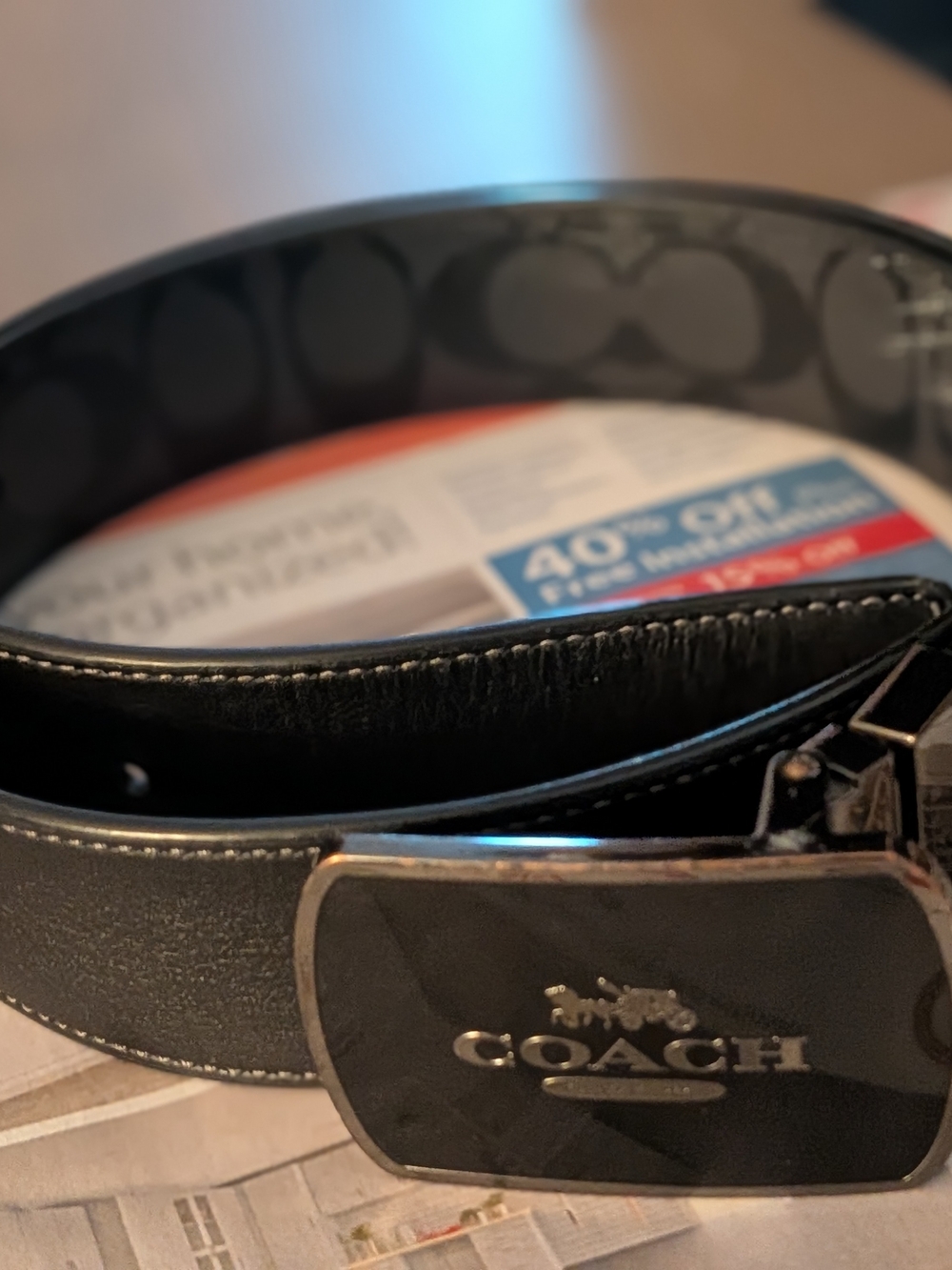 Coach Men’s Black Signature Belt with Logo Buckle